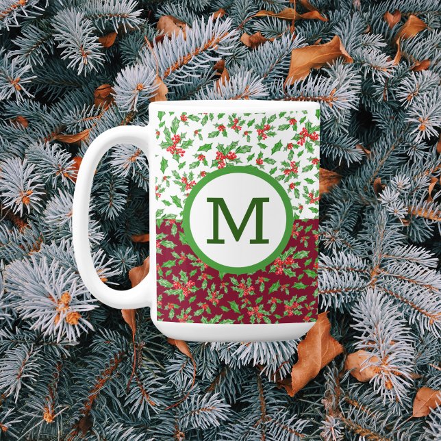 Christmas holly leaves and berries red and green coffee mug (Creator Uploaded)