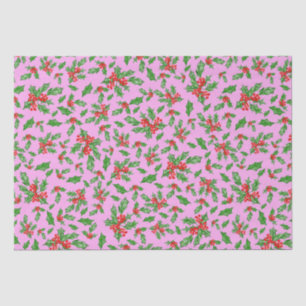 Christmas holly leaves and berries red and green tissue paper