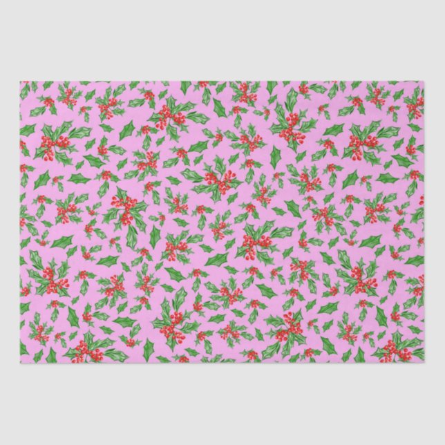 Christmas holly leaves and berries red and green tissue paper (Front)