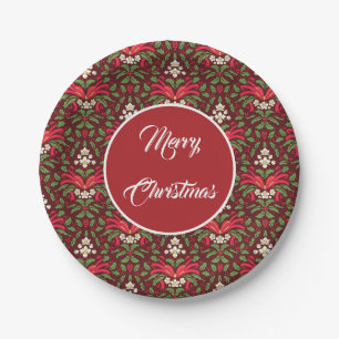 Christmas Holly Leaves and Berries with Red Bow Paper Plates