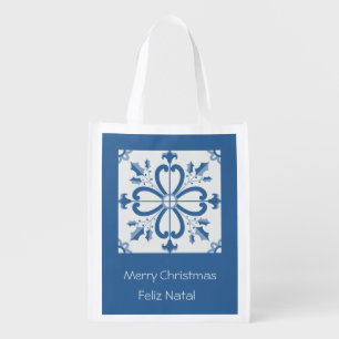 Christmas holly leaves and flowers petals tiles grocery bag