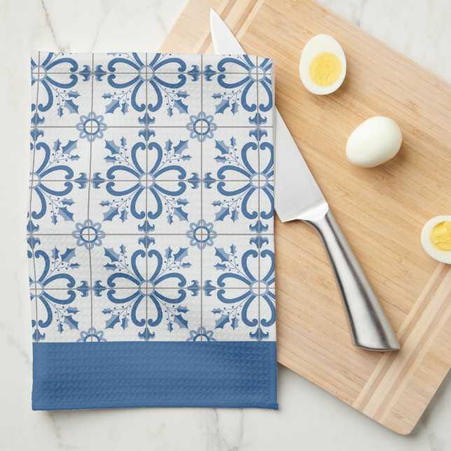 Christmas holly leaves and flowers petals tiles kitchen towel (Quarter Fold)