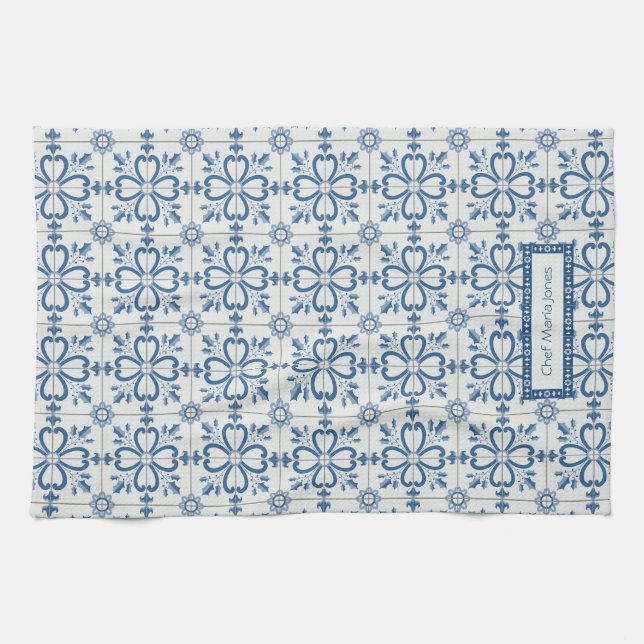 Christmas holly leaves and flowers petals tiles kitchen towel (Horizontal)