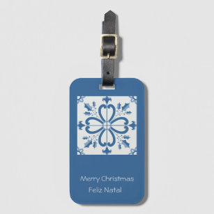Christmas holly leaves and flowers petals tiles luggage tag