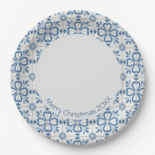 Christmas holly leaves and flowers petals tiles paper plates