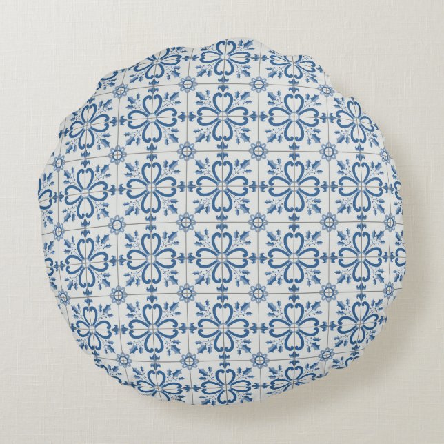 Christmas holly leaves and flowers petals tiles round pillow (Back)