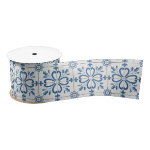 Christmas holly leaves and flowers petals tiles satin ribbon