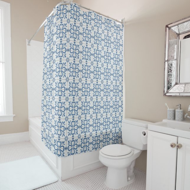Christmas holly leaves and flowers petals tiles shower curtain (In Situ)
