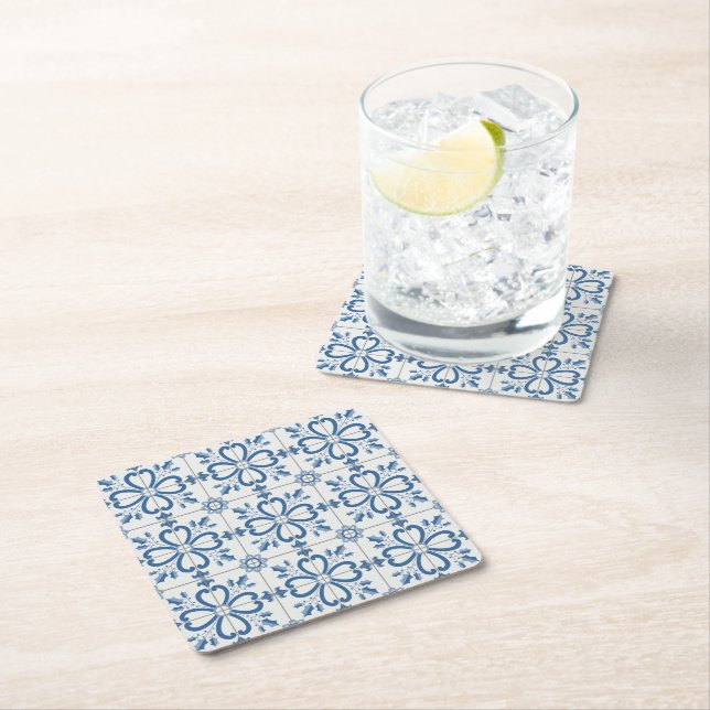 Christmas holly leaves and flowers petals tiles square paper coaster (Insitu)