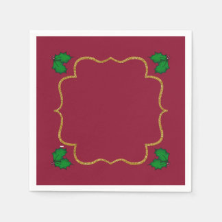 Christmas Holly Leaves and Red Berries Napkins