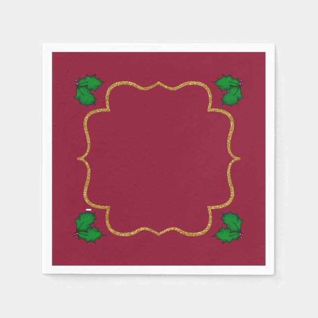 Christmas Holly Leaves and Red Berries Napkins (Front)