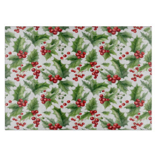 Christmas Holly Leaves And Red Berries Seamless Cutting Board