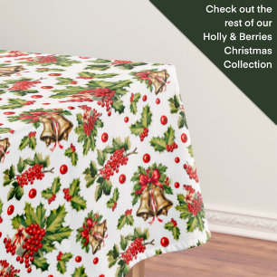 Christmas Holly Leaves, Berries & Bells Tablecloth