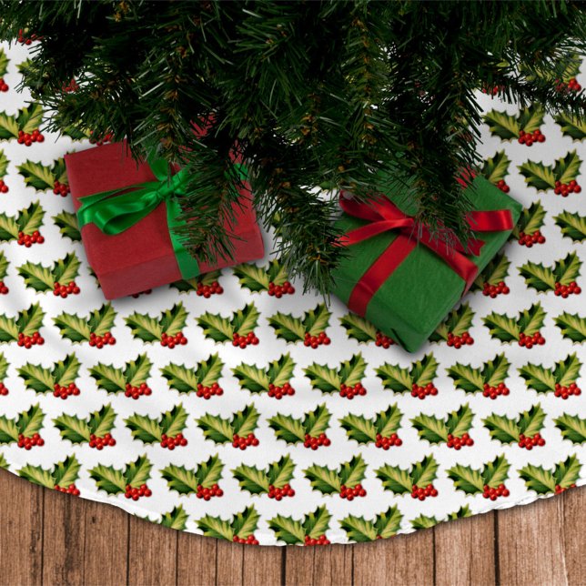 Christmas Holly Leaves & Berries Brushed Polyester Tree Skirt (Creator Uploaded)