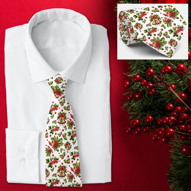 Christmas Holly Leaves, Berries & Gold Bells Neck Tie (Creator Uploaded)