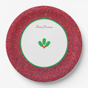 Christmas Holly leaves & berries on white and red Paper Plates