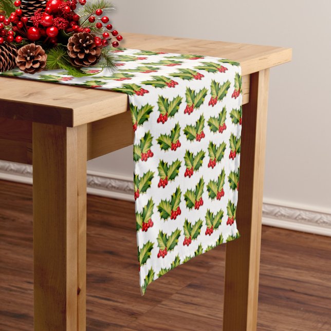 Christmas Holly Leaves & Berries Short Table Runner (Creator Uploaded)