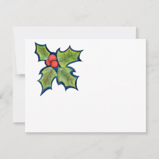 Christmas Holly Leaves, Red Berries Holiday Card