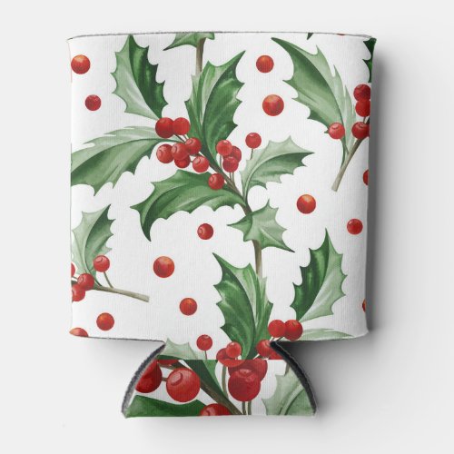 Christmas Holly Leaves Seamless Symbol Can Cooler