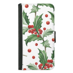 Christmas Holly Leaves Seamless Symbol Samsung Galaxy S5 Wallet Case