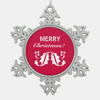 Christmas Holly Leaves Snowflake Pewter Christmas Ornament