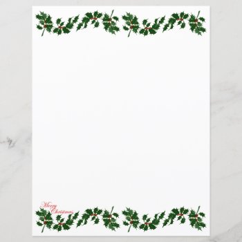 Christmas Holly Letter Paper by vintageamerican at Zazzle