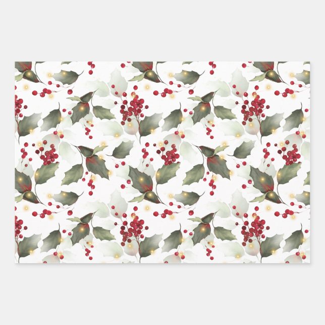 Christmas Holly Light Garland  Wrapping Paper Sheets (Front)