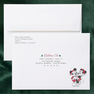 Christmas Holly Mickey and Minnie Mouse Addressed Envelopes