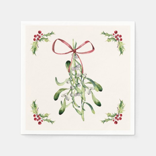 Christmas holly, mistletoe napkins (Front)