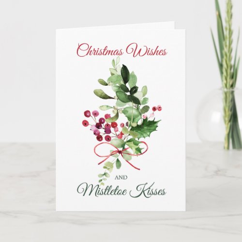 Christmas Holly Mistletoe Red Berry Card