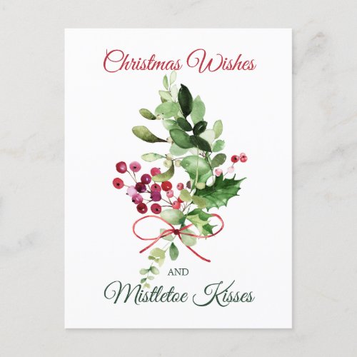 Christmas Holly Mistletoe Red Berry Postcard