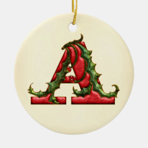 Christmas Holly Monogram A Ceramic Ornament
