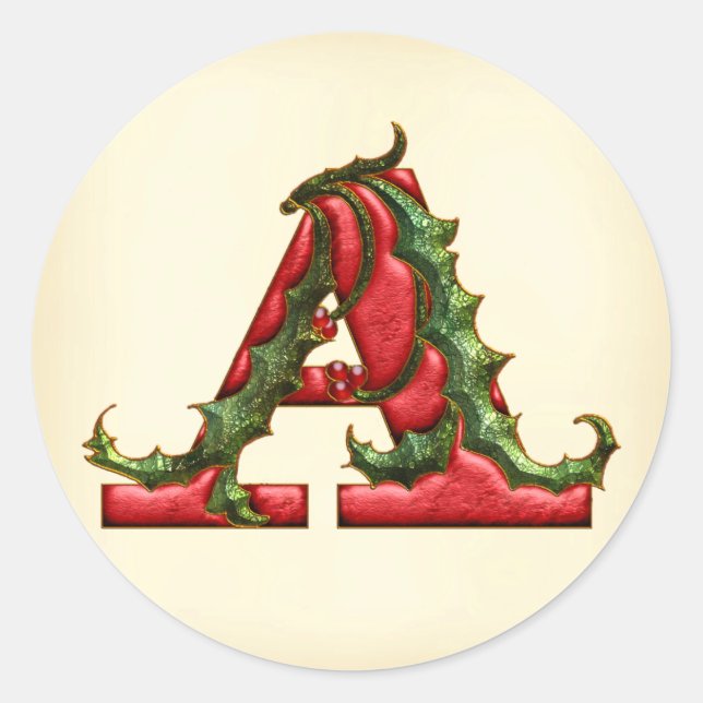 Christmas Holly Monogram A Envelope Seals (Front)