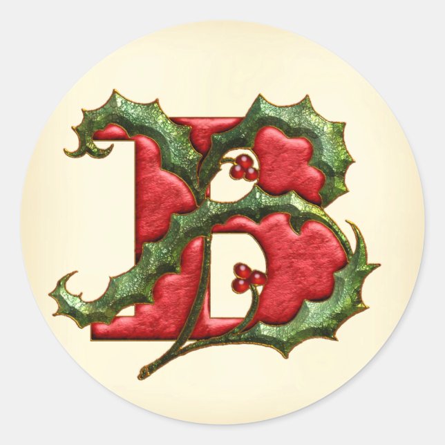 Christmas Holly Monogram B Envelope Seals (Front)