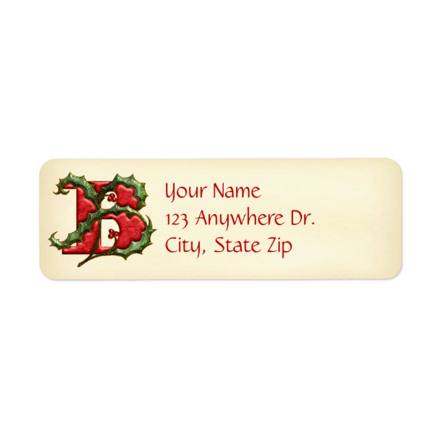 Christmas Holly Monogram B Label (Front)