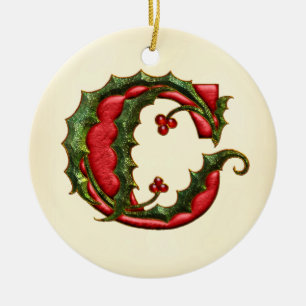Christmas Holly Monogram C Ceramic Ornament