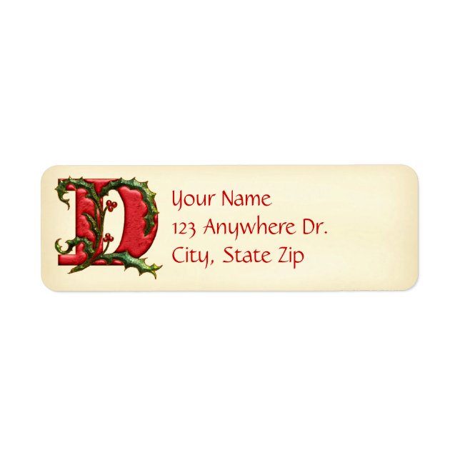 Christmas Holly Monogram D Label (Front)