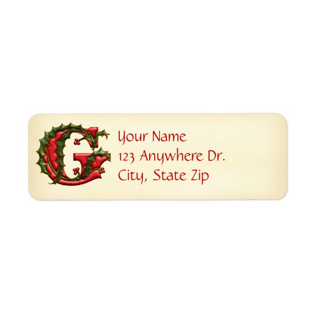Christmas Holly Monogram G Label (Front)