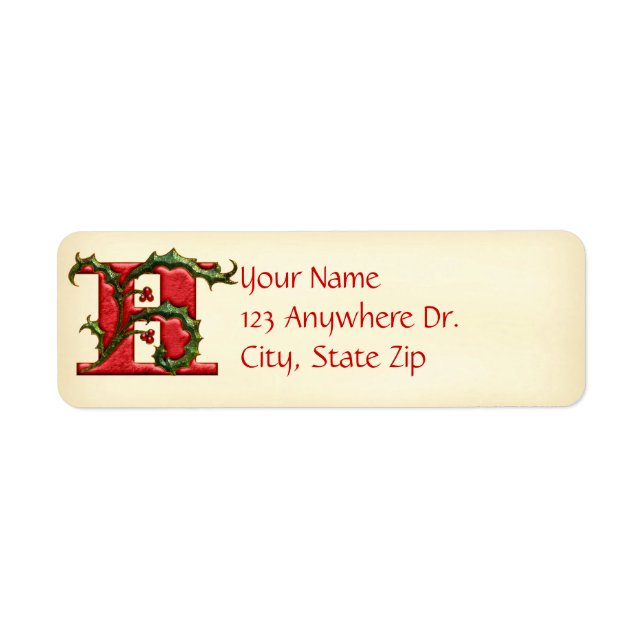 Christmas Holly Monogram H Label (Front)
