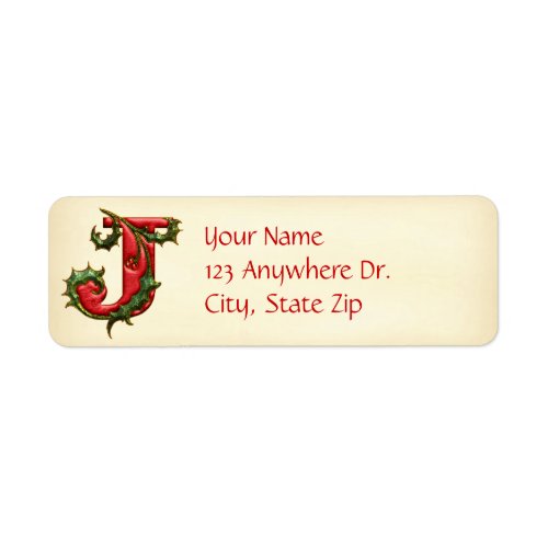 Christmas Holly Monogram J Label