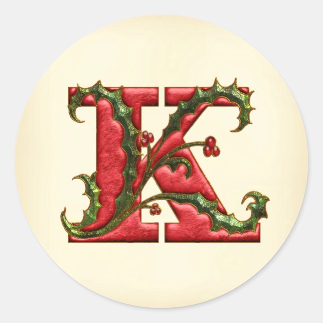 Christmas Holly Monogram K Envelope Seals (Front)