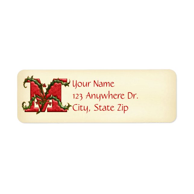 Christmas Holly Monogram M Label (Front)