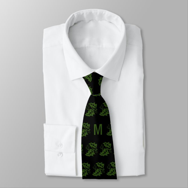 Christmas Holly Monogram Neck Tie (Tied)