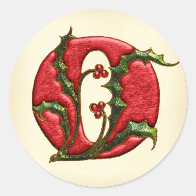 Christmas Holly Monogram O Envelope Seals (Front)