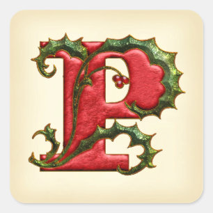 Christmas Holly Monogram P Envelope Seals