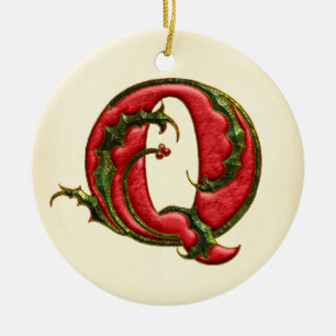 Christmas Holly Monogram Q Ceramic Ornament