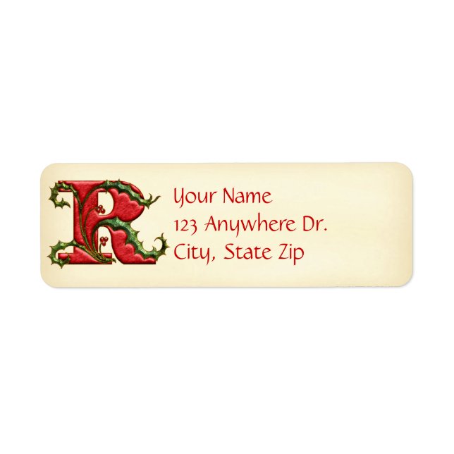 Christmas Holly Monogram R Label (Front)