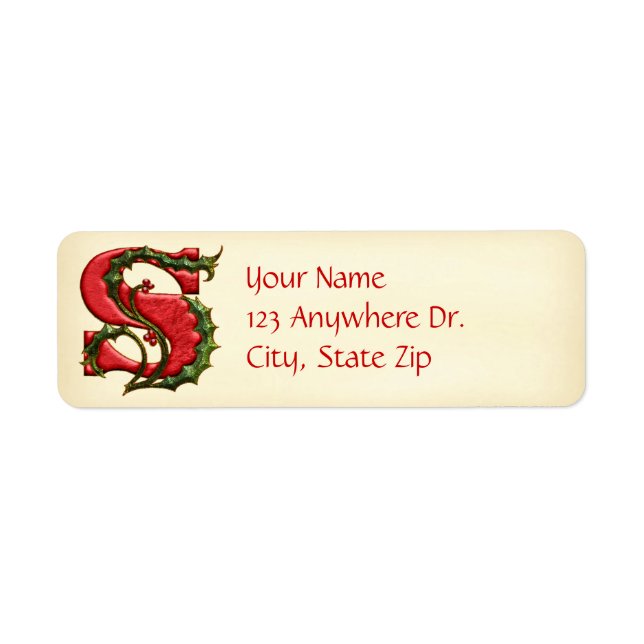 Christmas Holly Monogram S Label (Front)
