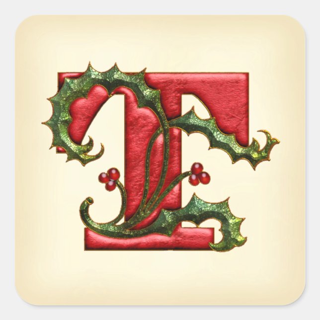 Christmas Holly Monogram T Envelope Seals (Front)