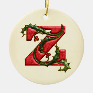 Christmas Holly Monogram Z Ceramic Ornament